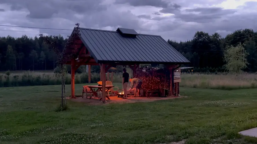 The covered pavilion in the evening